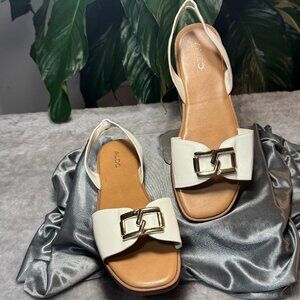 Aldo Women's White Open Toe Sandal w/Gold Buckle Ornament Size 8